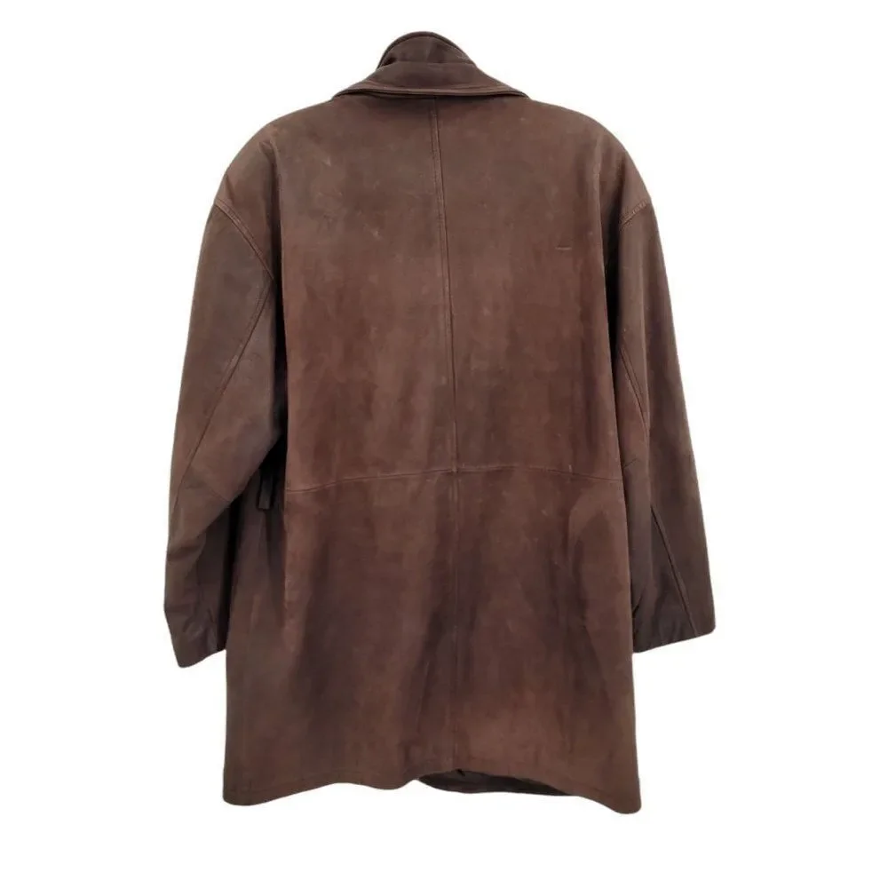 Vtg‎ 80s Steampunk Leather Flight Jacket M Unique Rare Classy Collar Long Brown